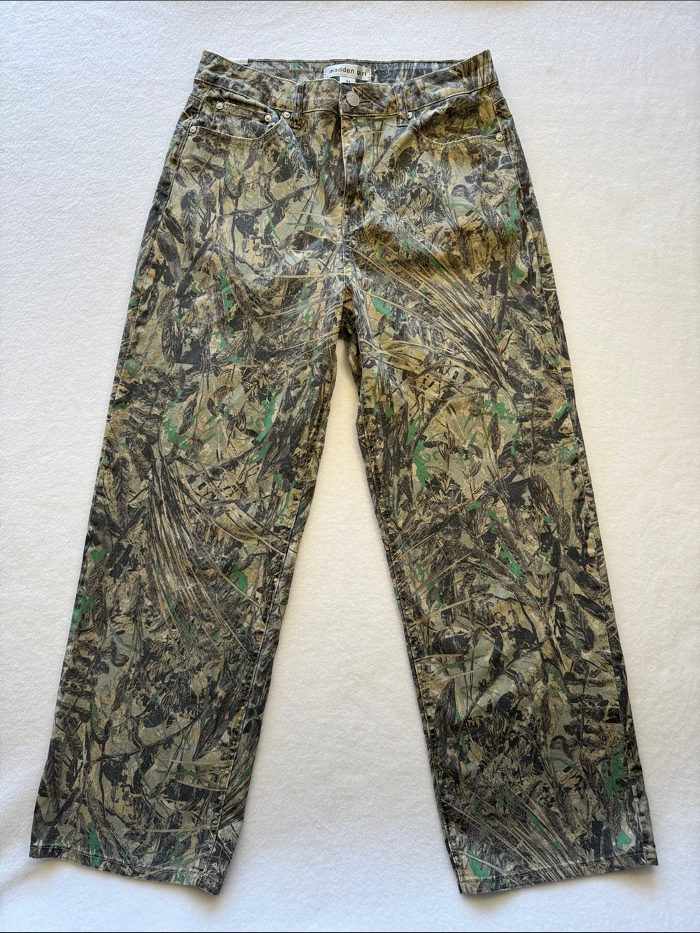 Madden Girl Women’s Straight Leg Camo Jeans